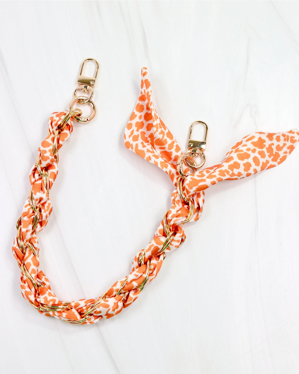 Clear Purse with White Trim + Leopard Print Orange Scarf Chain