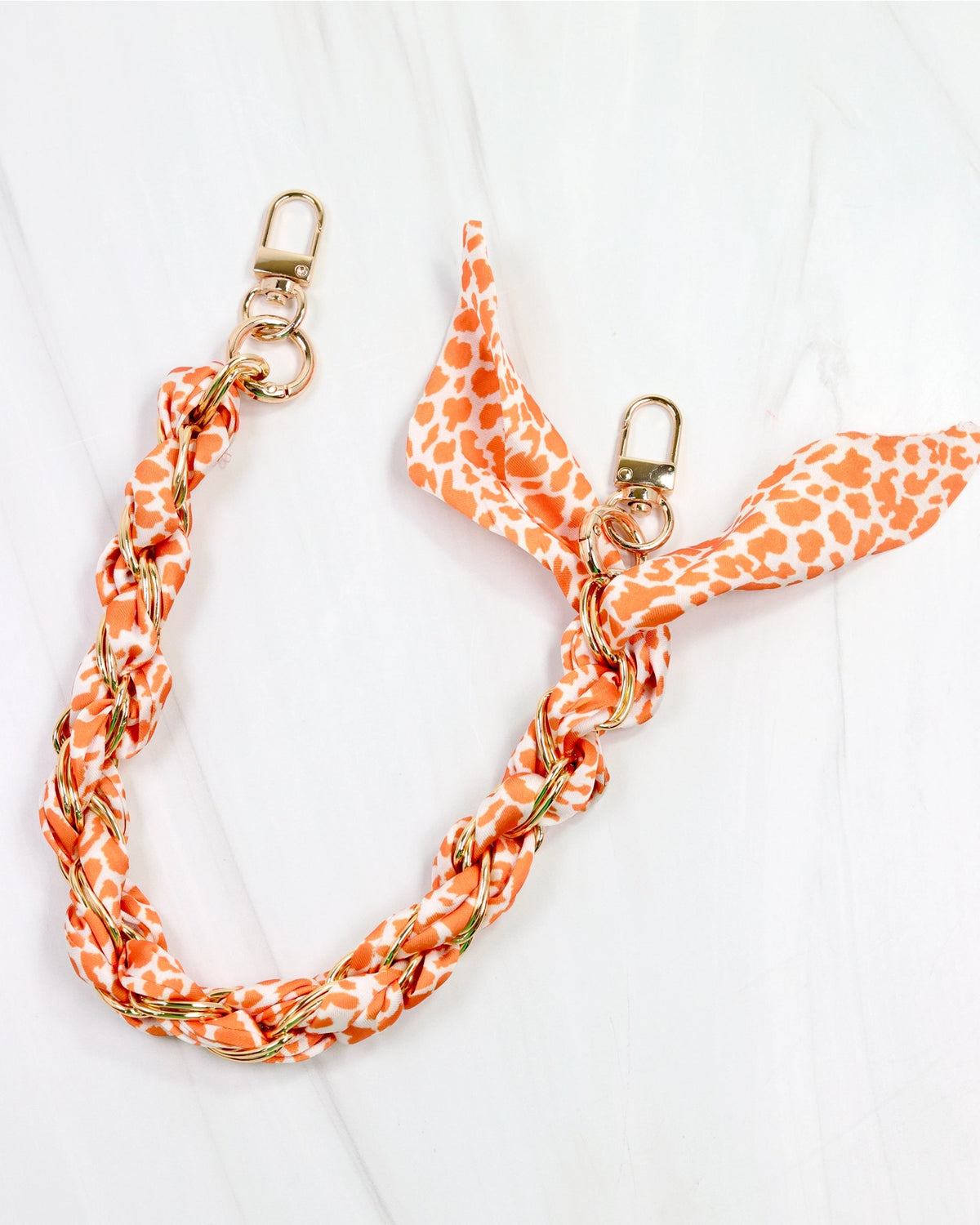 Clear Purse with White Trim + Leopard Print Orange Scarf Chain