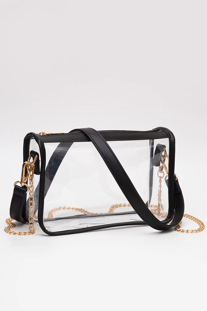 Black Trim Clear Purse with Green Scarf Chain