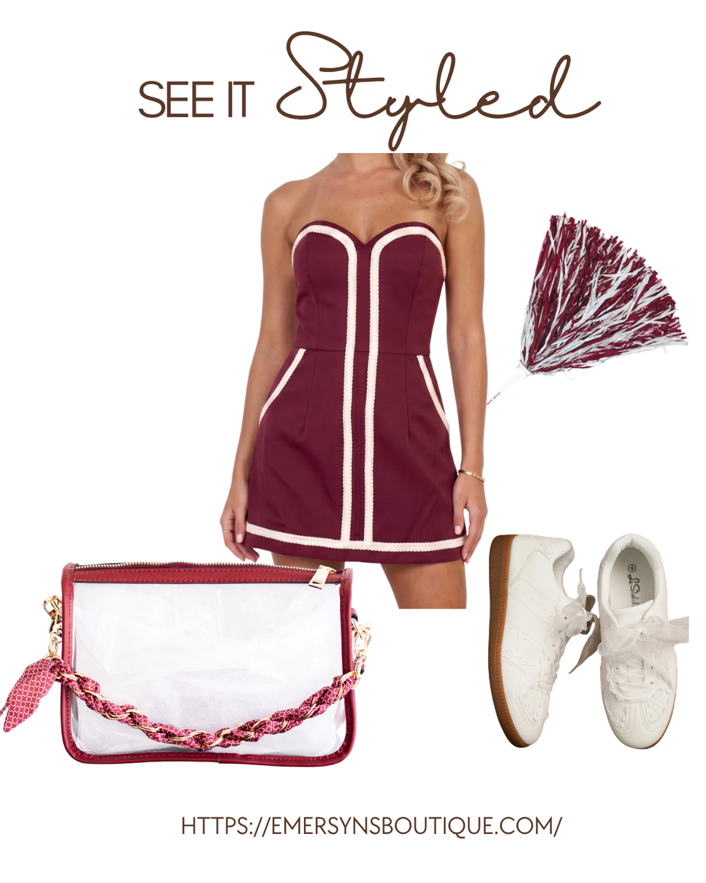 Clear Purse with Burgundy Trim + Burgundy Scarf Chain