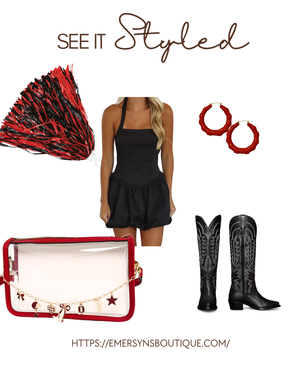 Clear Purse with Red Trim + Burgundy Gameday Charm Chain