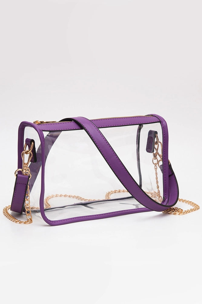 Purple Trim Clear Purse with Purple Scarf Chain