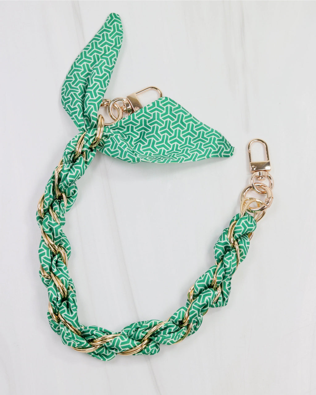 Black Trim Clear Purse with Green Scarf Chain