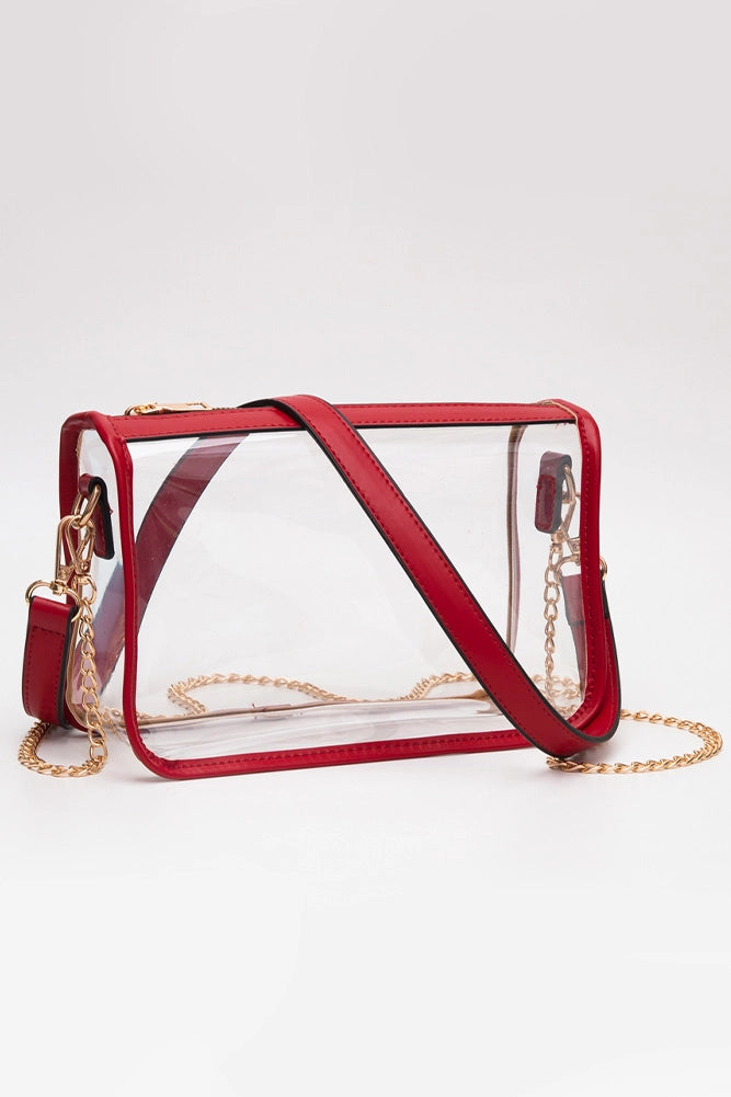 Clear Purse with Red Trim + Burgundy Gameday Charm Chain