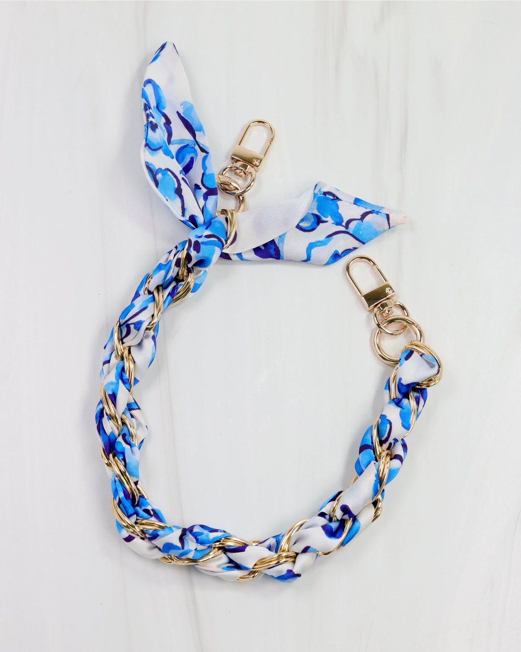 White Trim Clear Purse with Blue Scarf Chain