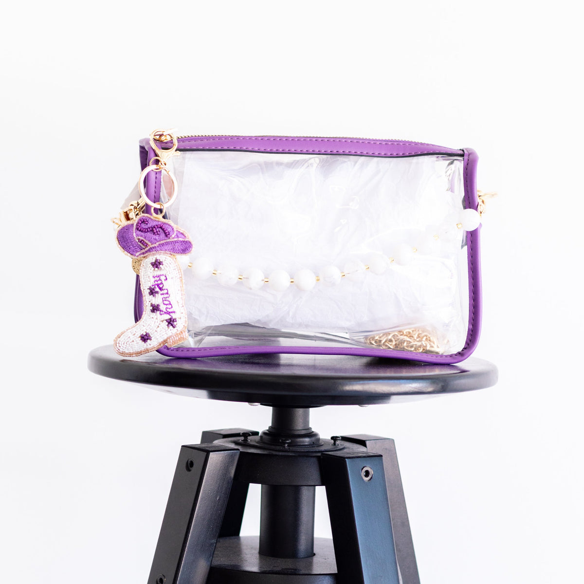 Starry Purple Cowboy Boot Beaded Bag Charm