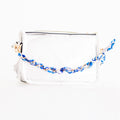 White Trim Clear Purse with Blue Scarf Chain
