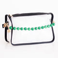 Clear Purse with Black Trim + Green Resin Bead Bag Chain