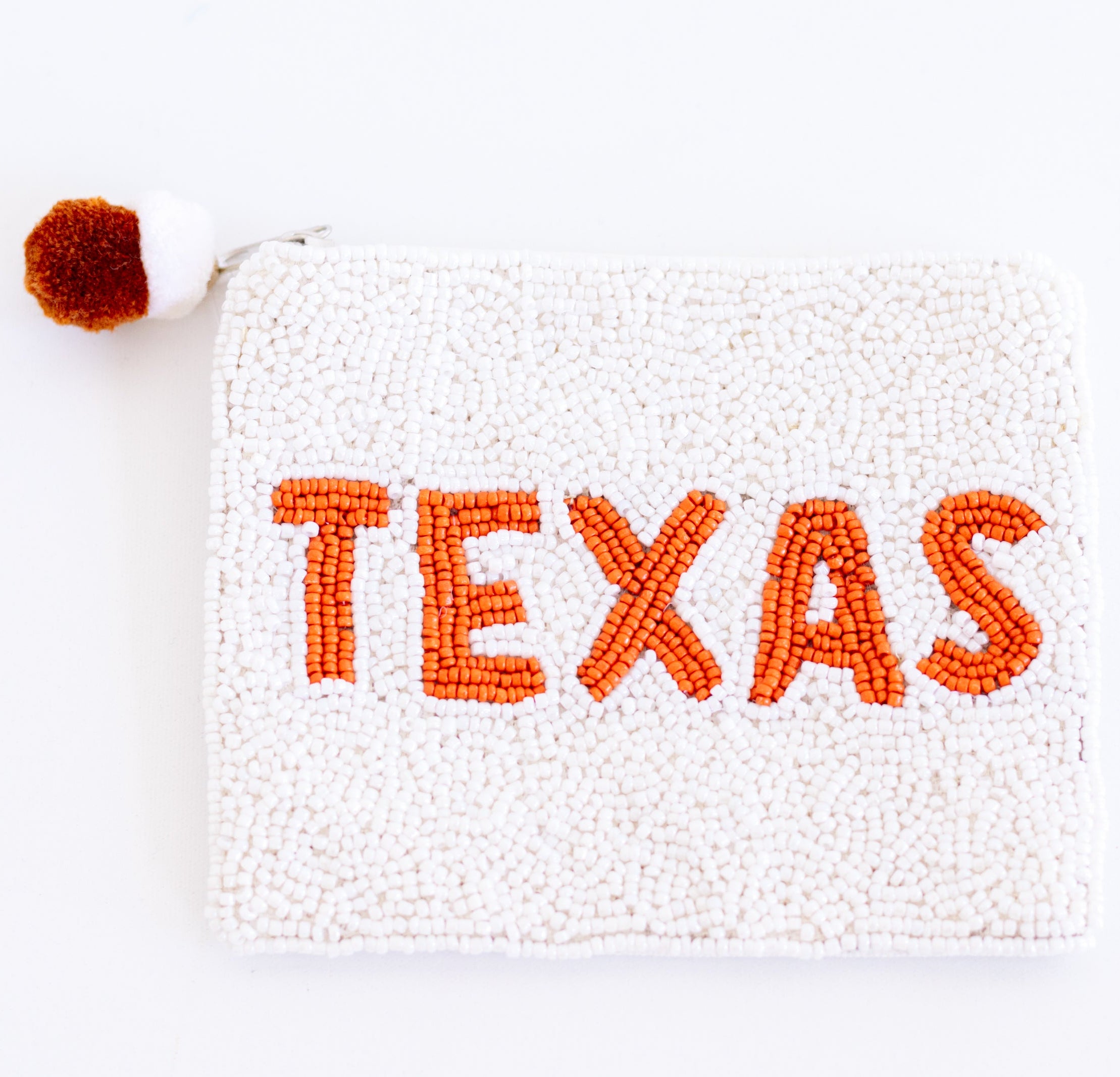Texas Orange & White Beaded Coin Pouch