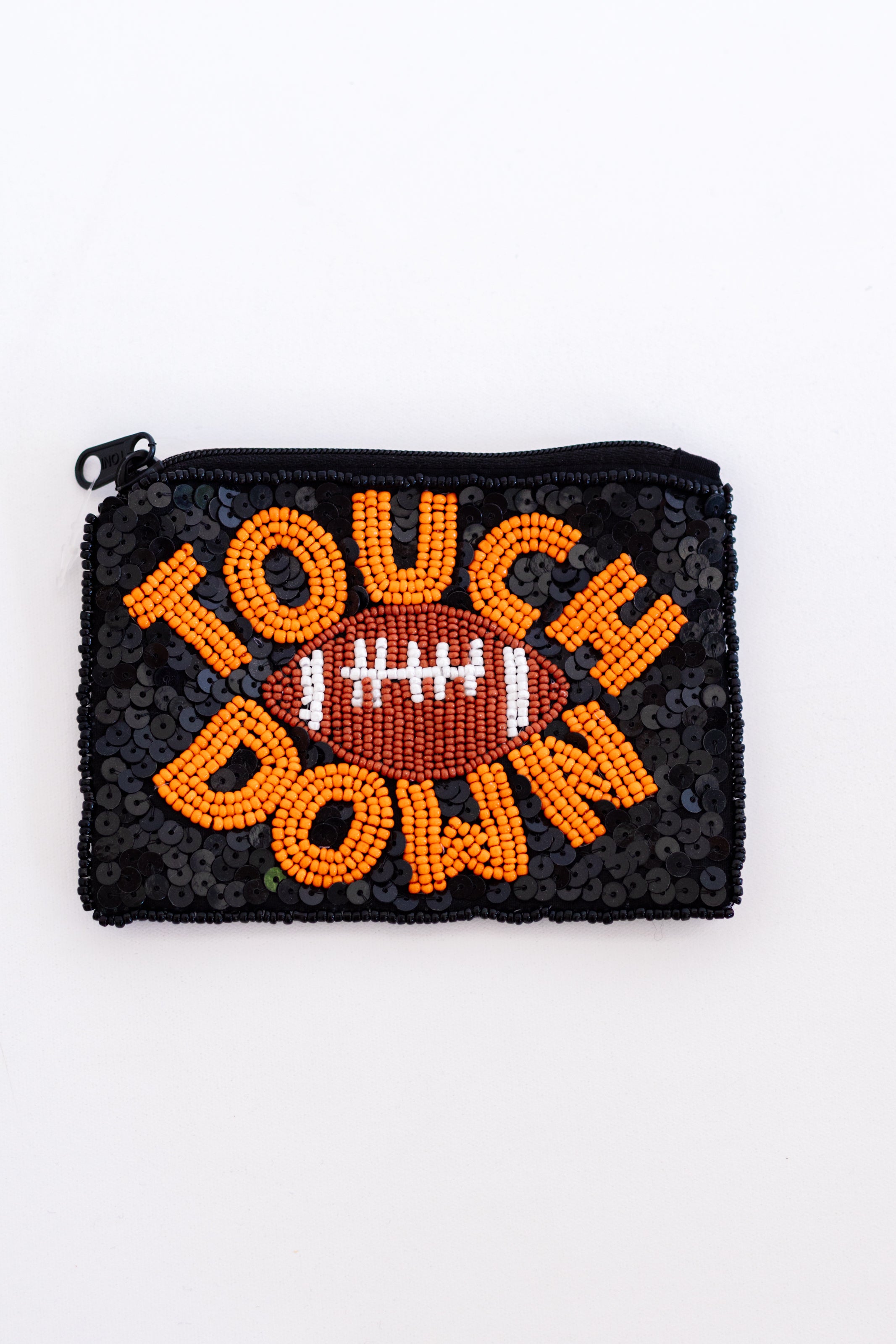 Black & Orange “Touchdown” Beaded Sequin Coin Pouch