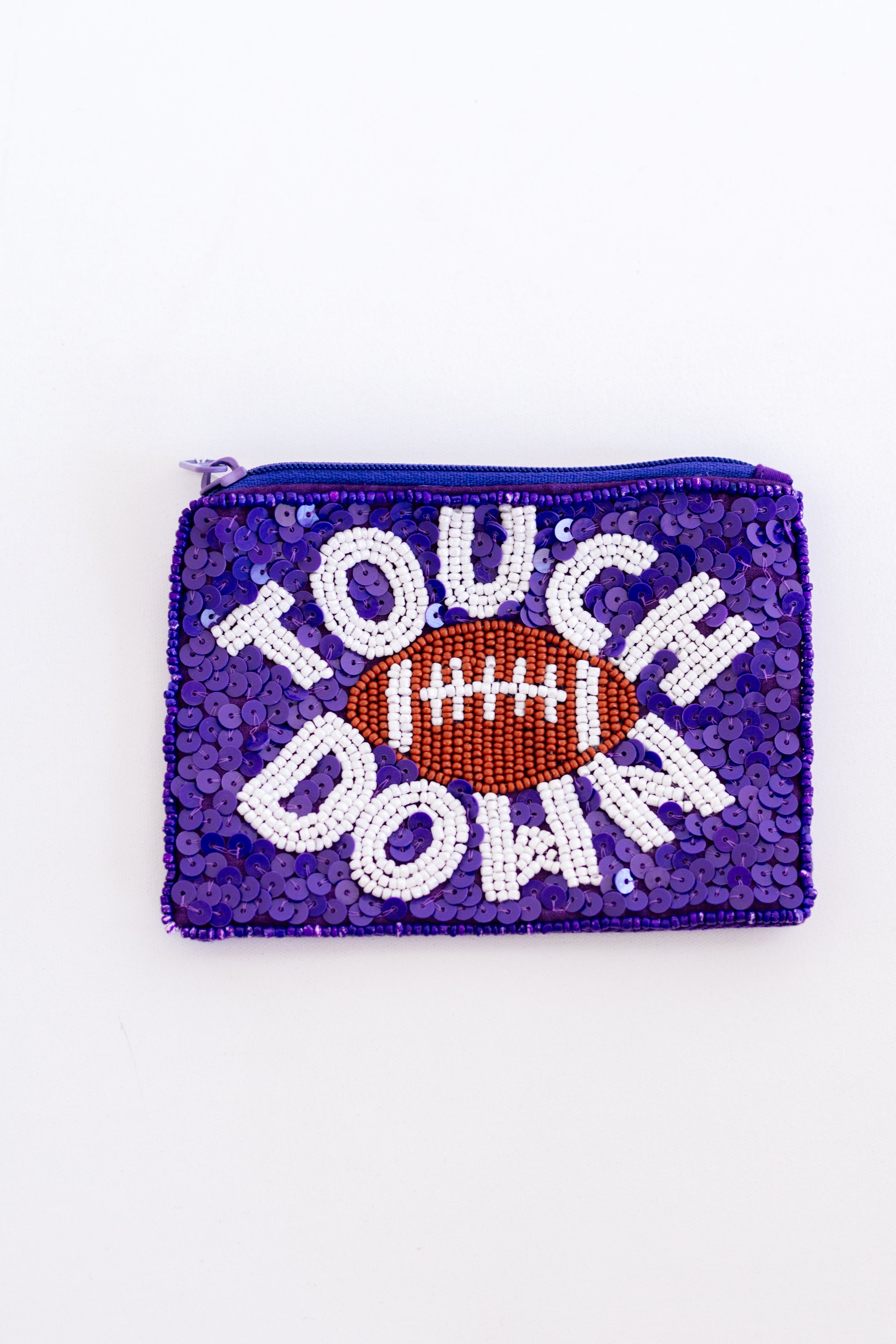 Purple “Touchdown” Beaded Sequin Coin Pouch