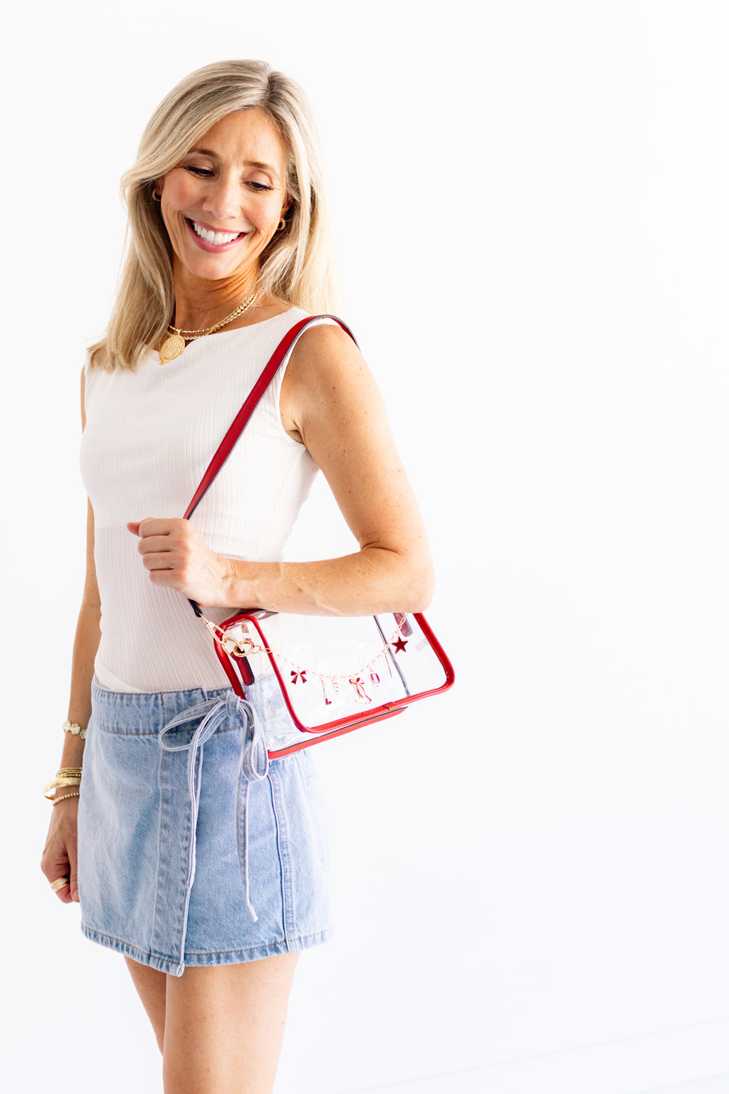 Clear Purse with Red Trim + Burgundy Gameday Charm Chain