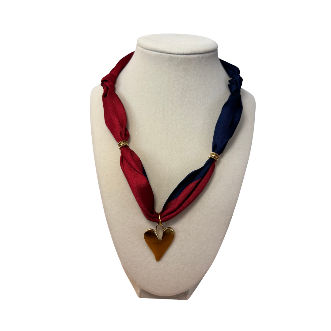 Navy & Deep Red Scarf Necklace