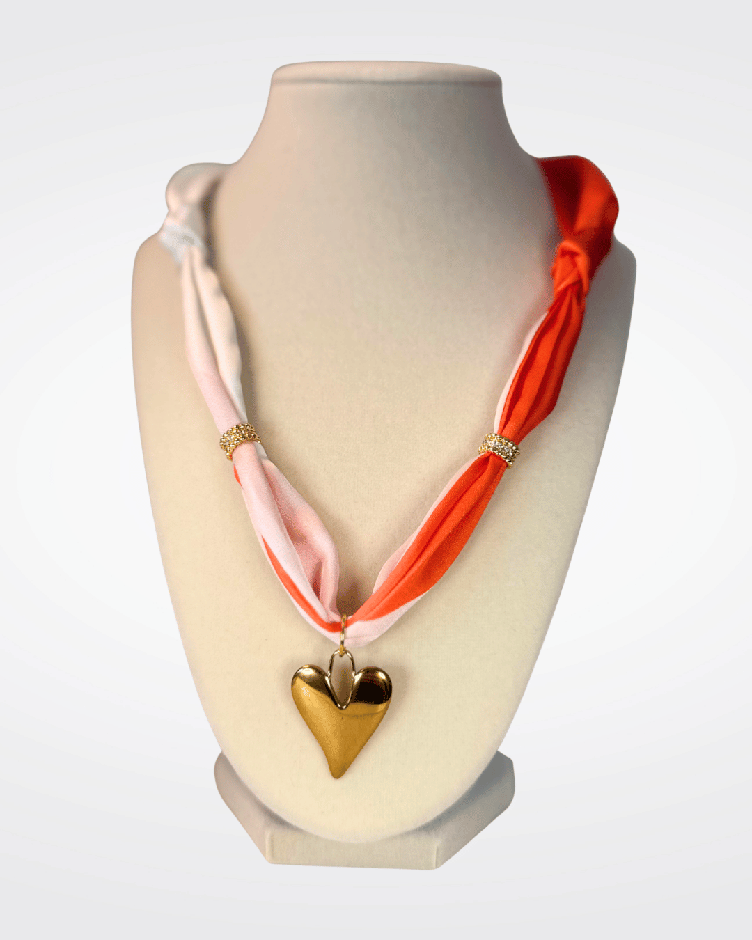 Bright Orange & White Heart Scarf Necklace
