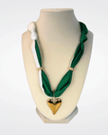 Green & White Heart Scarf Necklace