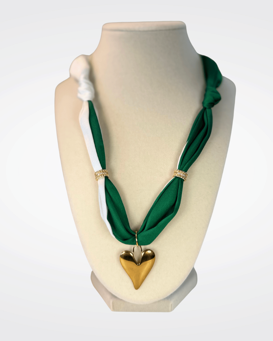 Green & White Heart Scarf Necklace