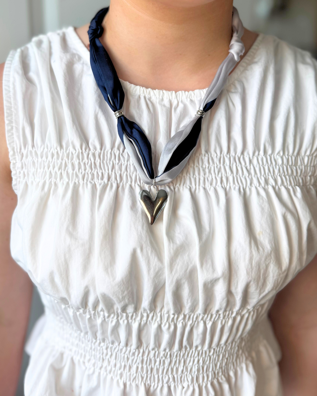 Navy & Silver Heart Scarf Necklace