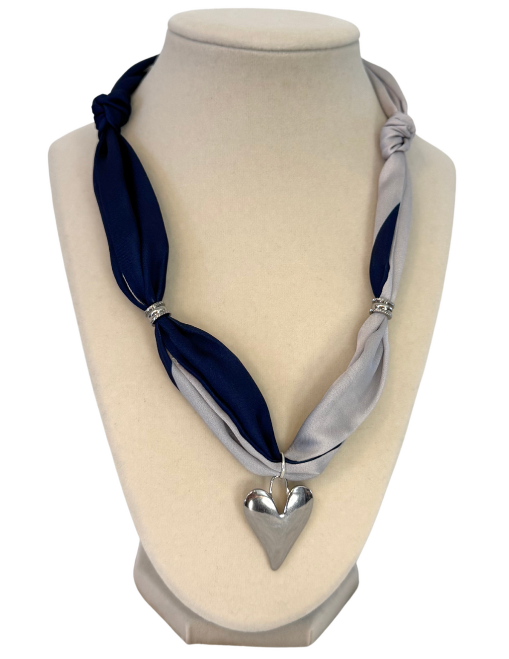 Navy & Silver Heart Scarf Necklace
