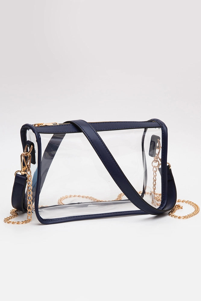 Clear Purse with Navy Trim + Deep Red Gameday Charm Chain