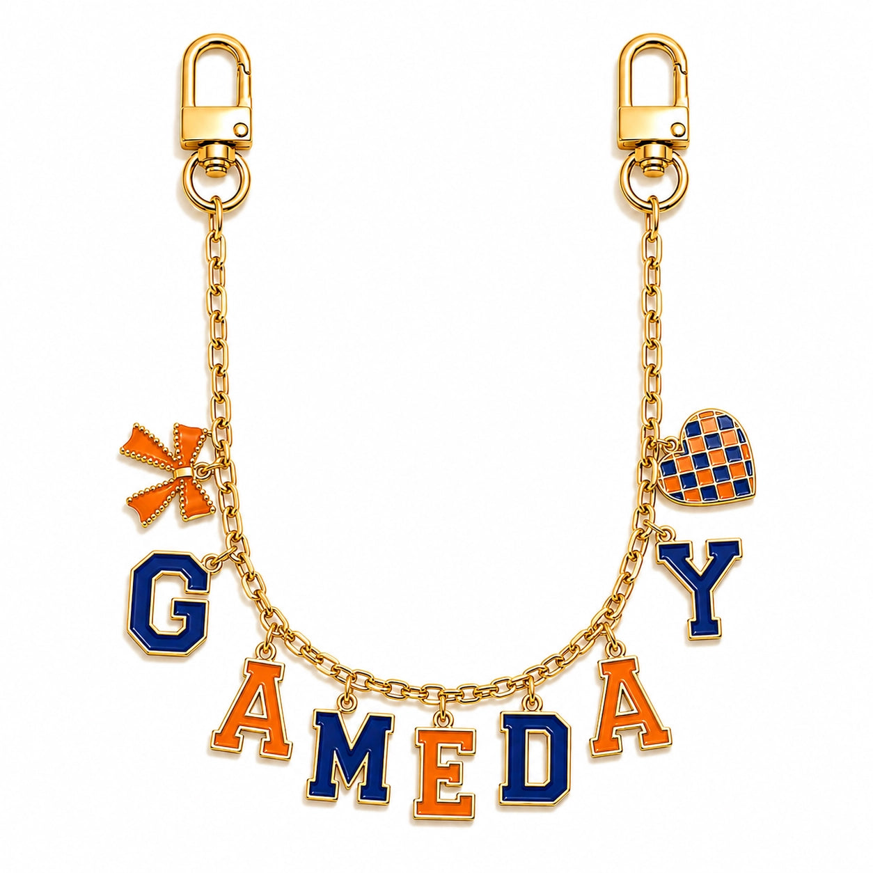 Clear Purse with Navy Trim + Orange & Navy Gameday Charm Chain