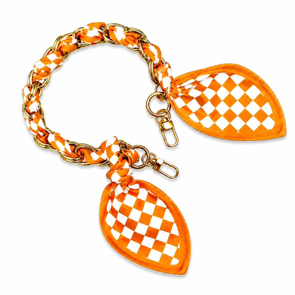 Clear Purse with White Trim + Checkered Orange Scarf Chain