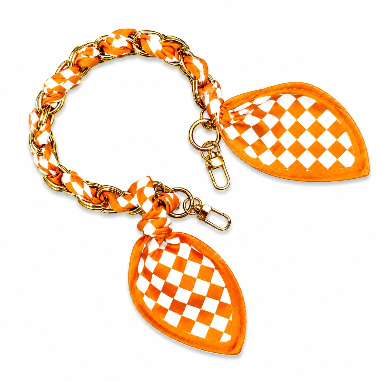Clear Purse with White Trim + Checkered Orange Scarf Chain