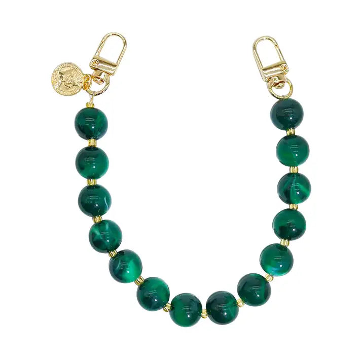 Clear Purse with Black Trim + Green Resin Bead Bag Chain