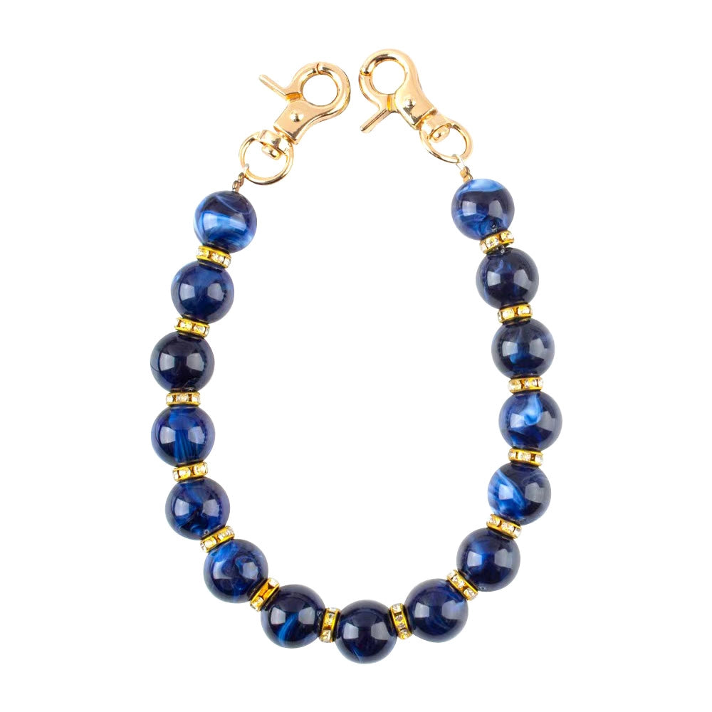 Clear Purse with Silver Trim + Navy Resin Bead Bag Chain